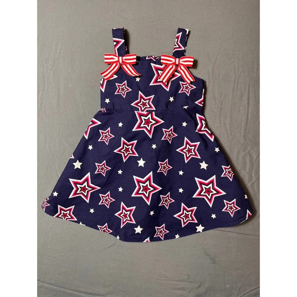 Jessica Ann Baby Girl Dress‎ 24M Navy Red White Star Print Patriotic